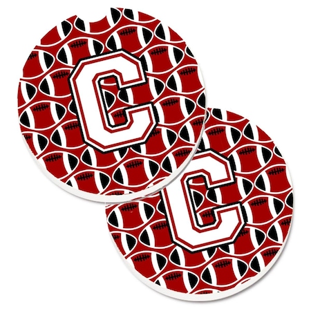 Carolines Treasures Letter C Football Cardinal and White Set of 2 Cup Holder Car Coaster CJ1082-CCARC